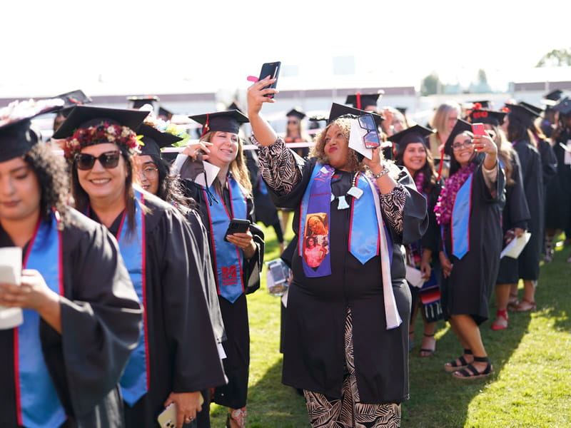 Students in line at commencement.